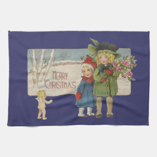 Weihnachten Antik Kinder Illustration 1920 Geschirrtuch