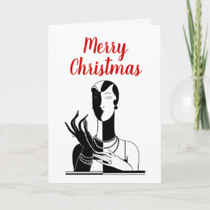 Weihnachten Art Deco Dame mit Perlen Schwarz Trans