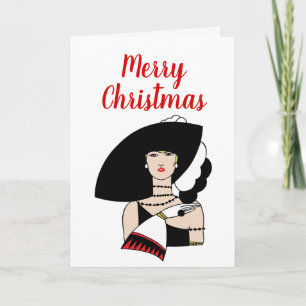Weihnachten Art Deco Frau mit Hut Handschuhen Farb
