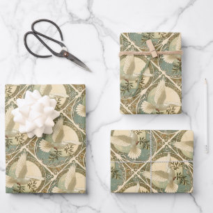 Weihnachten Art Nouveau stilisierte Taubenillustra Geschenkpapier Set