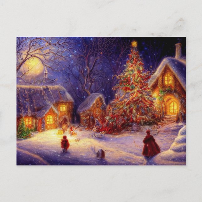Weihnachten auf Bauernhof. Großer Weihnachtsbaum Postkarte (Vorderseite)