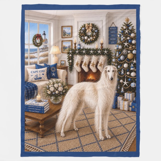 Weihnachten auf Cape Cod ,Borzoi  Fleecedecke (Vorderseite)