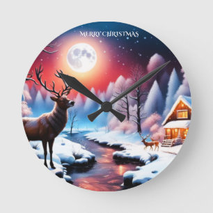 Weihnachten auf dem Bach Runde Wanduhr