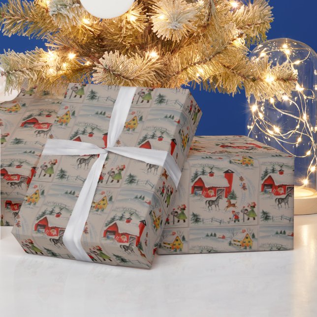 Weihnachten auf dem Bauernhof gefliestes Party wic Geschenkpapier (Feiertage)