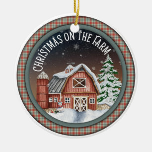 Weihnachten auf dem Bauernhof Keramik Ornament