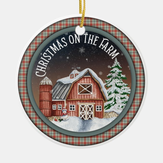 Weihnachten auf dem Bauernhof Keramik Ornament (Vorne)