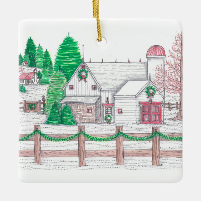 Weihnachten auf dem Bauernhof Keramikornament (Vorderseite)