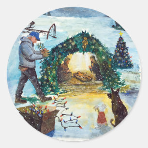 Weihnachten auf dem Bauernhof Runder Aufkleber