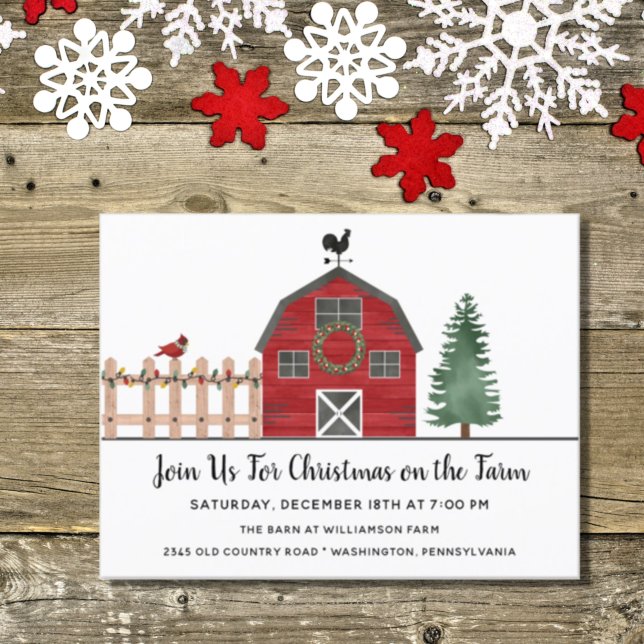 Weihnachten auf dem Bauernhof Rustic Holiday Party Postkarte (Von Creator hochgeladen)