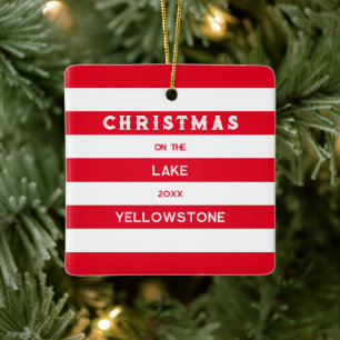 Weihnachten auf dem Red Nautical Strip Lake Keramikornament