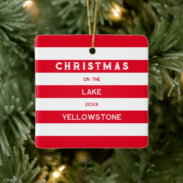 Weihnachten auf dem Red Nautical Strip Lake Keramikornament (Baum)