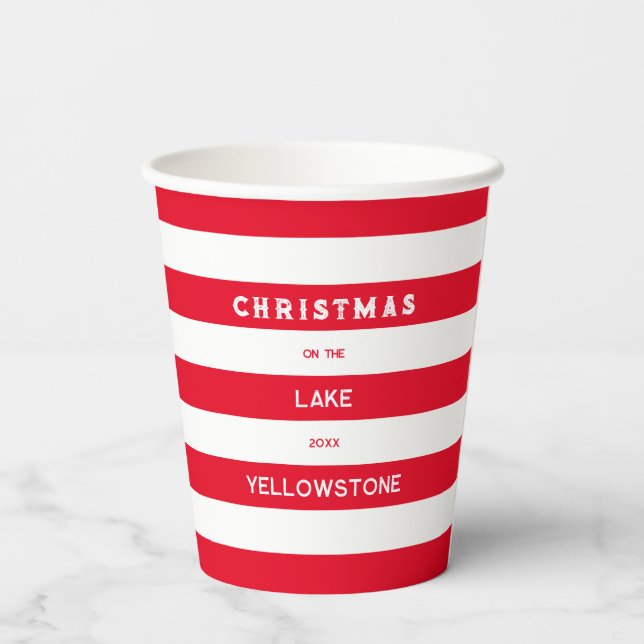 Weihnachten auf dem Red Nautical Strip Lake Pappbecher (Rückseite)