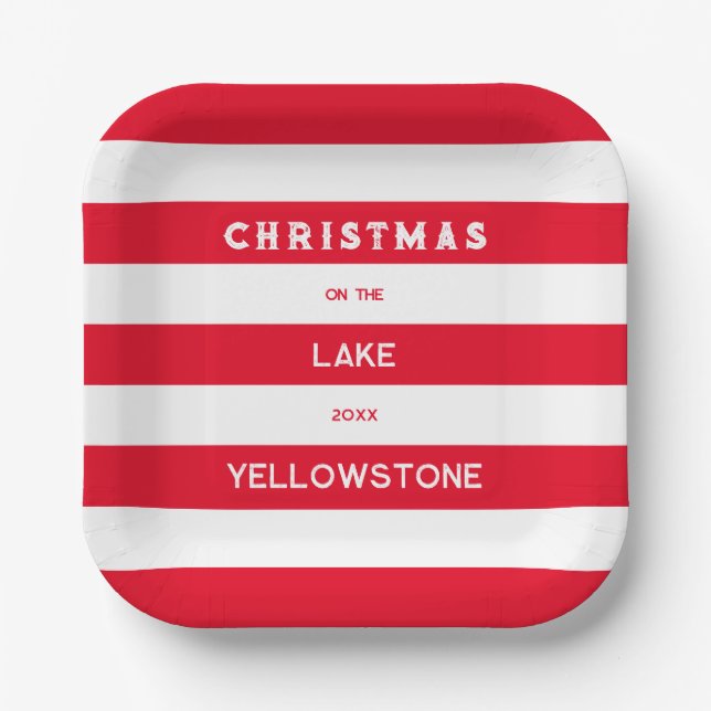 Weihnachten auf dem Red Nautical Strip Lake Pappteller (Vorderseite)