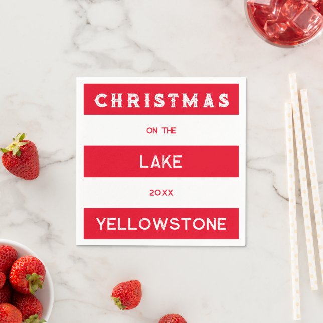 Weihnachten auf dem Red Nautical Strip Lake Serviette (Beispiel)