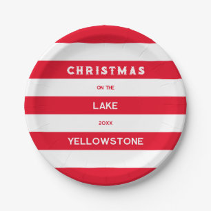 Weihnachten auf dem See Schönes Rotes Streifen Pappteller