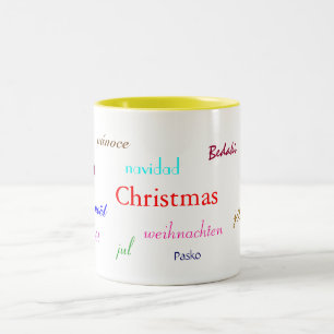 Weihnachten auf der ganzen Welt im Weiß und im Zweifarbige Tasse