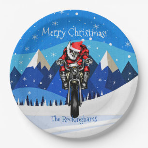 Weihnachten auf einem Motorrad in den Bergen Weihn Pappteller