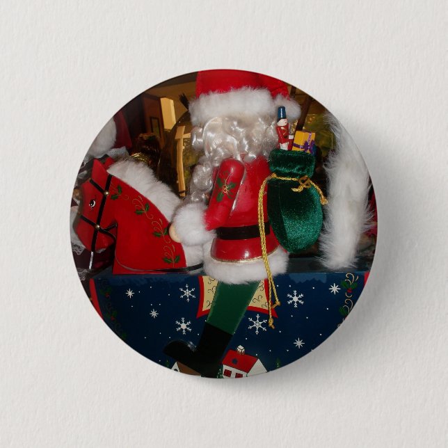 Weihnachten auf einem Pferd mit Schnee Kunst druck Button (Vorderseite)