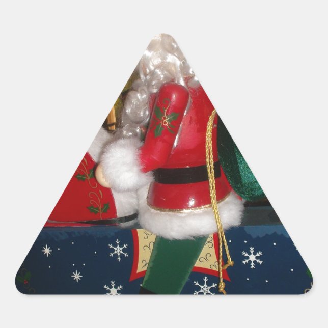 Weihnachten auf einem Pferd mit Schnee Kunst druck Dreieckiger Aufkleber (Vorderseite)