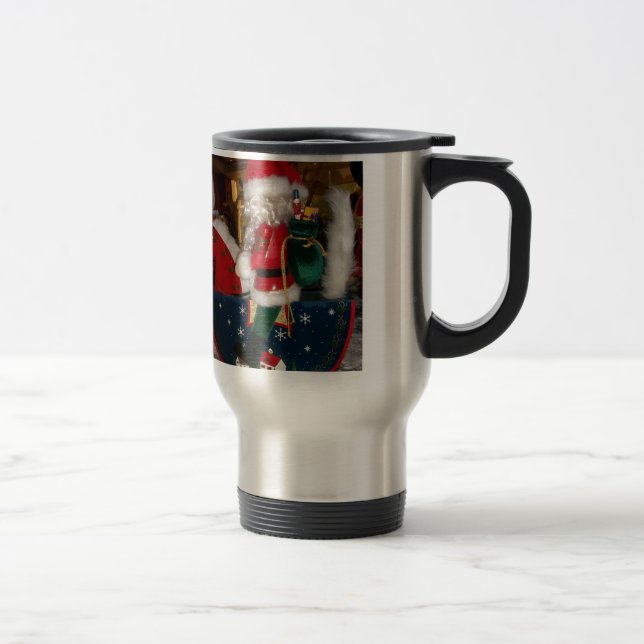 Weihnachten auf einem Pferd mit Schnee Kunst druck Reisebecher (Rechts)