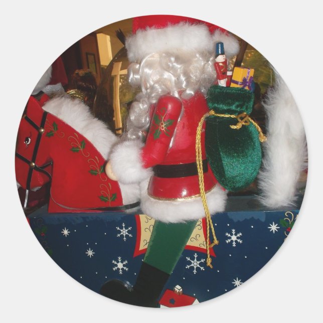 Weihnachten auf einem Pferd mit Schnee Kunst druck Runder Aufkleber (Vorderseite)