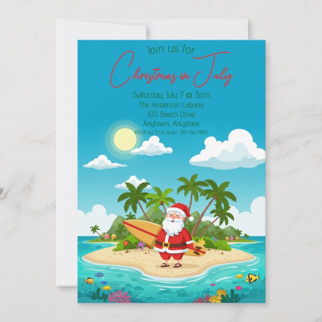 Weihnachten auf einer Insel im Juli Einladung (Vorderseite)