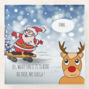 Weihnachten auf Skateboard lustige RentierSchlitte Glasuntersetzer