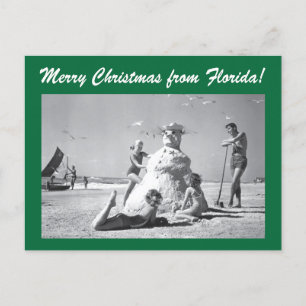 Weihnachten aus Florida Vintage-Strand-Schneemann- Postkarte