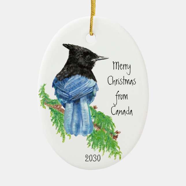 Weihnachten aus Kanada Stellar Jay Bird Keramik Ornament (Vorne)