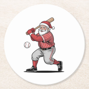 Weihnachten Baseball spielen Weihnachtsmann Sport Runder Pappuntersetzer