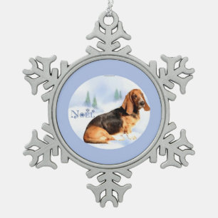Weihnachten Basset Hound Schlüsselanhänger Schneeflocken Zinn-Ornament