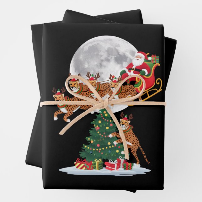 Weihnachten Baum Lights Funny Santa Riding Cheetah Geschenkpapier Set (Beispiel)