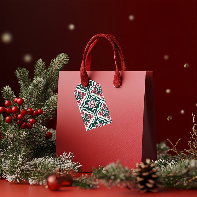 Weihnachten Baummuster rot, grün & Gold Geschenkanhänger (Von Creator hochgeladen)