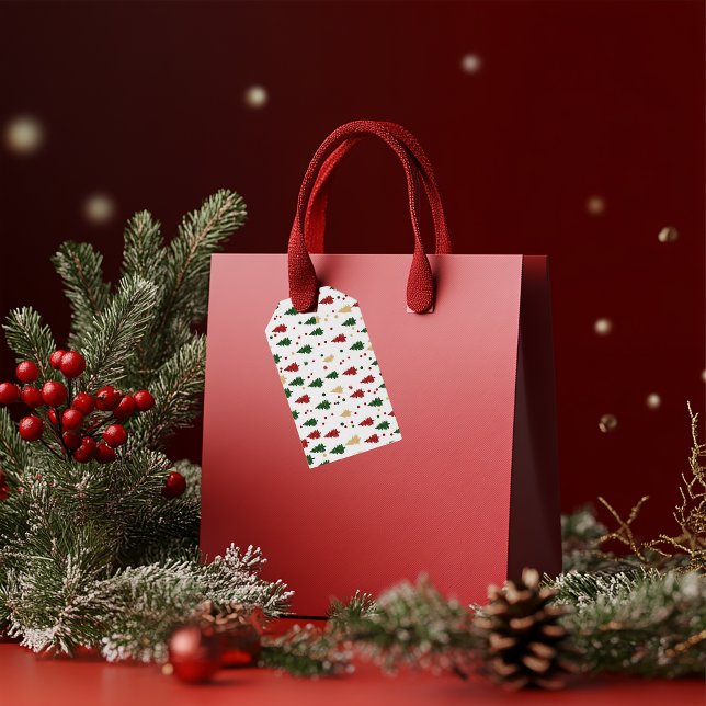 Weihnachten Baummuster rot, grün & Gold Geschenkanhänger (Von Creator hochgeladen)