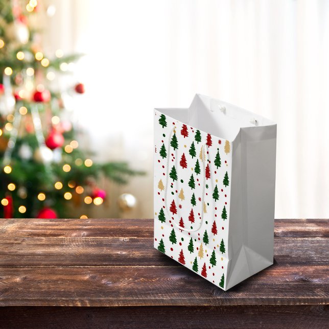 Weihnachten Baummuster rot, grün & Gold Mittlere Geschenktüte (Von Creator hochgeladen)