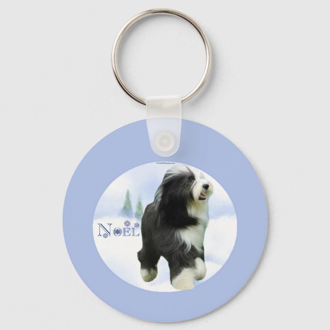 Weihnachten Bearded Collie Schlüsselanhänger (Vorderseite)