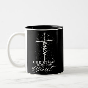 Weihnachten Beginnen mit Christus Jesus Kreuz Chri Zweifarbige Tasse