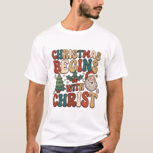 Weihnachten Beginnt Christus Weihnachtsmann Baum S T-Shirt