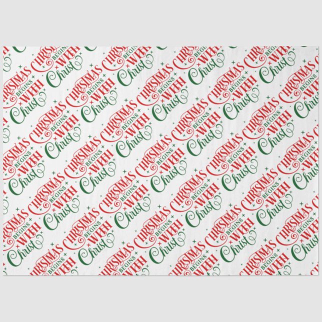 Weihnachten beginnt mit Christi Typografie Seidenpapier (Vorderseite)