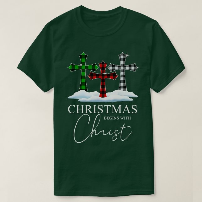 Weihnachten beginnt mit Christus Jesus Kreuz Chris T-Shirt (Design vorne)