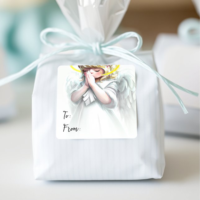 Weihnachten beginnt mit Christus Praegel Angel Quadratischer Aufkleber (Von Creator hochgeladen)