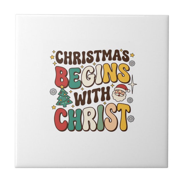 Weihnachten beginnt mit Christus Santa Baum Design Fliese (Vorderseite)