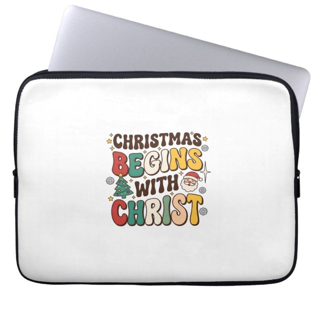 Weihnachten beginnt mit Christus Santa Baum Design Laptopschutzhülle (Vorderseite)