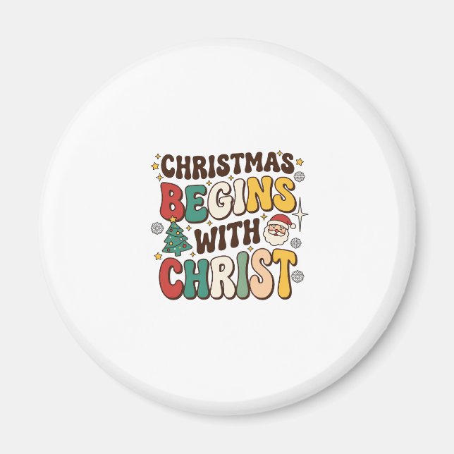 Weihnachten beginnt mit Christus Santa Baum Design Magnet (Vorne)