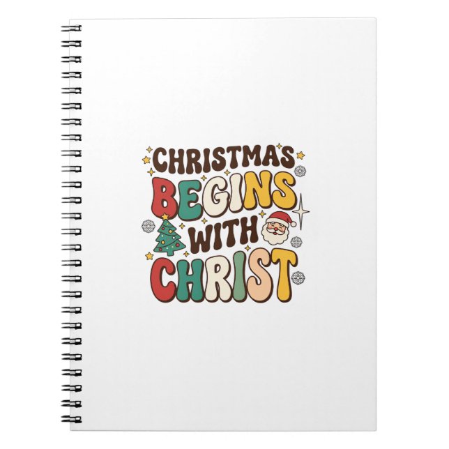 Weihnachten beginnt mit Christus Santa Baum Design Notizblock (Vorderseite)