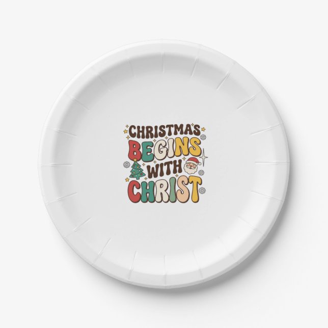 Weihnachten beginnt mit Christus Santa Baum Design Pappteller (Vorderseite)