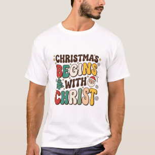 Weihnachten beginnt mit Christus Santa Baum Design T-Shirt