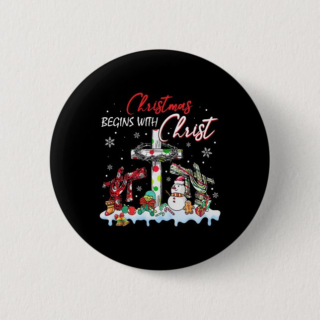 Weihnachten beginnt mit Christus Snowman Christlic Button (Vorderseite)