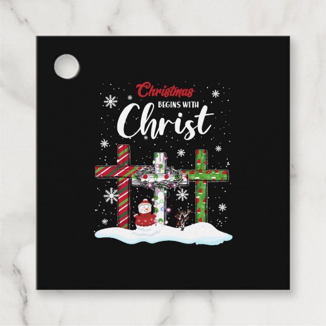 Weihnachten beginnt mit Christus Snowman Christlic Geschenkanhänger (Vorderseite)