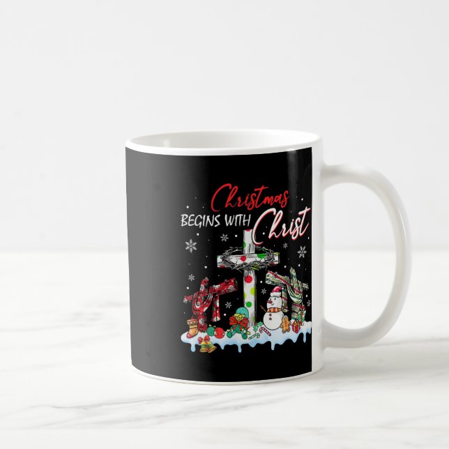 Weihnachten beginnt mit Christus Snowman Christlic Kaffeetasse (Rechts)